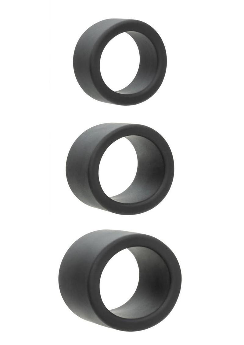 Alpha Liquid Silicone Cock Ring Endurance - Black - 3 Piece/Set