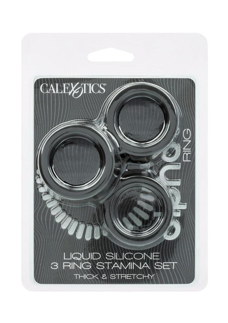 Alpha Liquid Silicone Cock Ring Endurance - Black - 3 Piece/Set