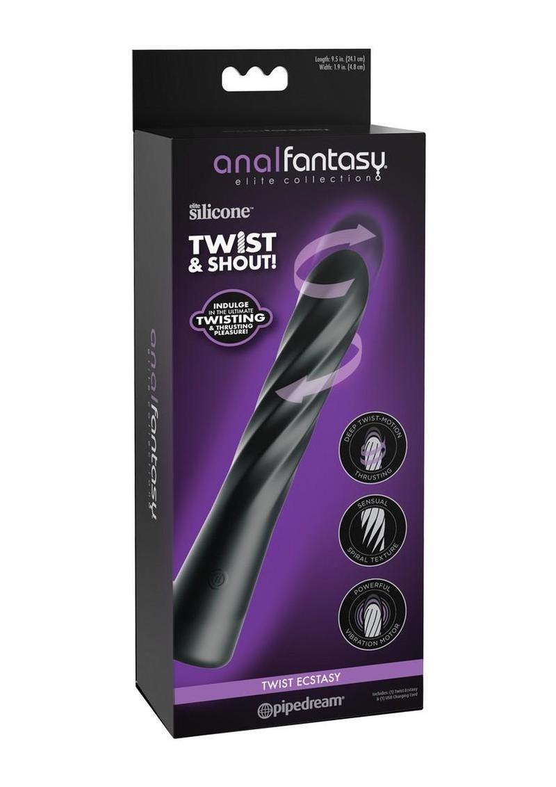 Anal Fantasy Elite Twist Ecstasy Rechargeable Silicone Rotating Anal Massager - Black/Purple