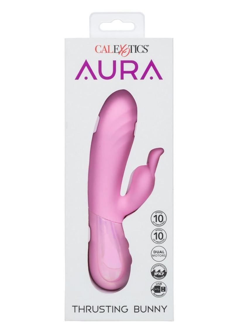 Aura Thrusting Bunny Rechargeable Silicone Rabbit Vibrator - Pink