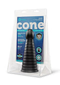 B-Vibe Cone Tapered and Ribbed Dildo with Suction Cup - Black - 10in