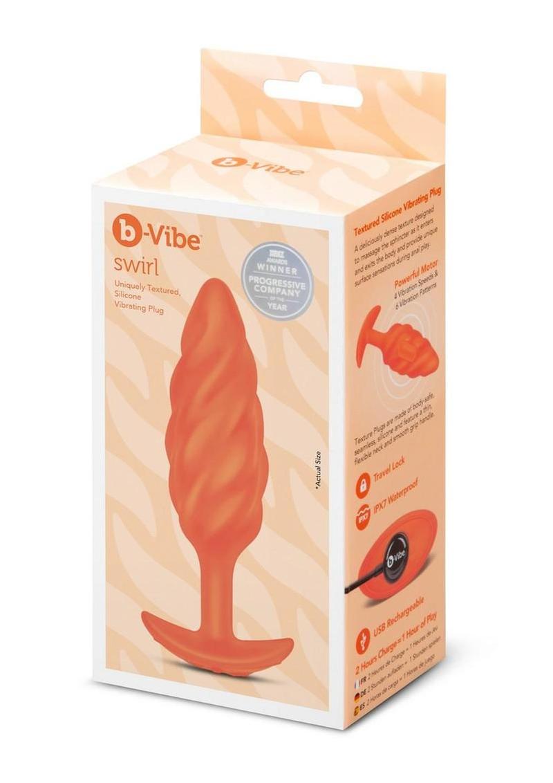 B-Vibe Swirl Textured Silicone Plug - Orange