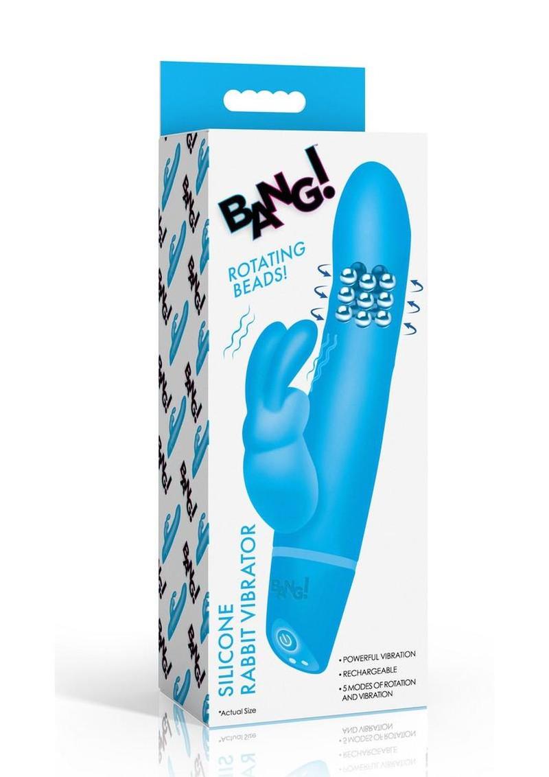 Bang! Rotating Beads Rechargeable Silicone Rabbit Vibrator - Blue