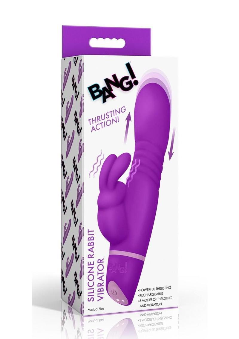 Bang! Thrusting Rechargeable Silicone Rabbit Vibrator - Purple