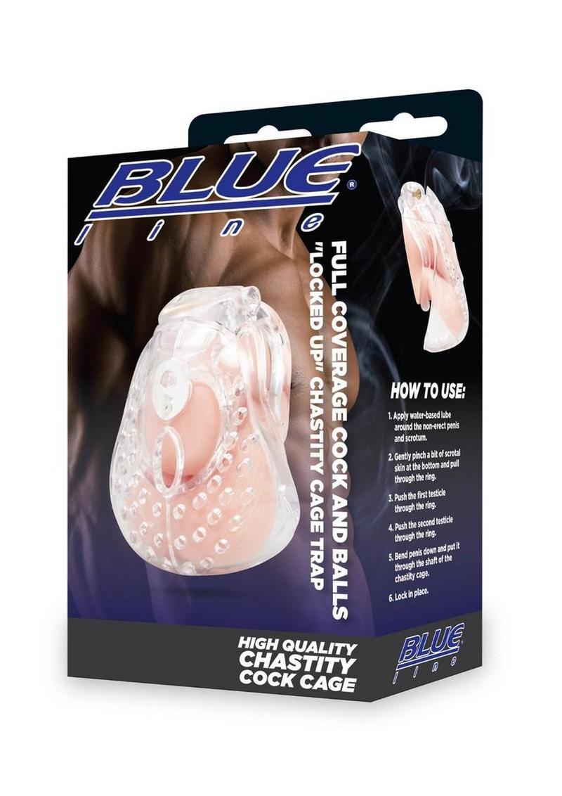 Blueline Full Coverage Cock and Balls Locked Up Chastity Cage Trap - Clear