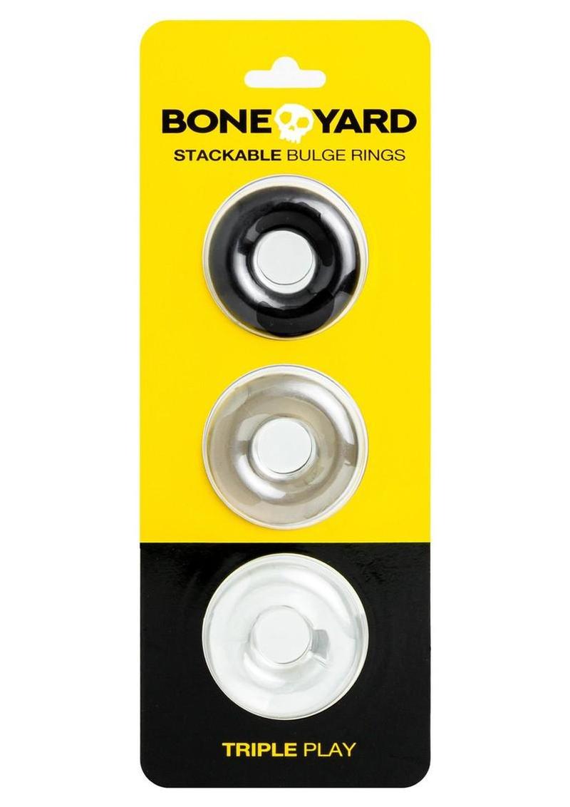 Boneyard Triple Play Stackable Bulge Cock Rings - Assorted Colors/Black - Set Of 3