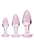 Booty Sparks Glitter Gem Anal Plug - Pink - Large/Medium/Small - 3pc/Set