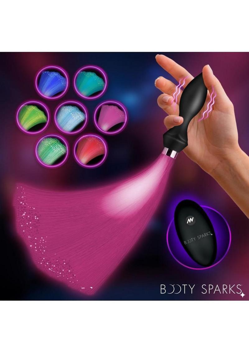 Booty Sparks Vibrating Silicone Optical Fiber Rechargeable Butt Plug with Remote - Black/Multiple