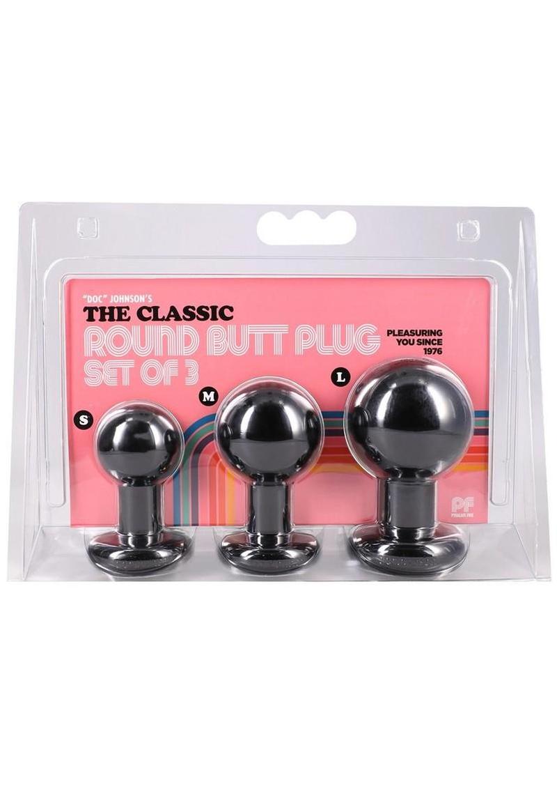 Classic Round Butt Plug - Black - 3 Piece/Set