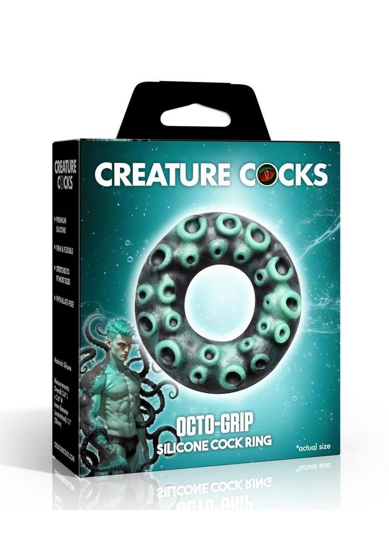 Creature Cock Octo-Grip Silicone Cock Ring - Black/Teal