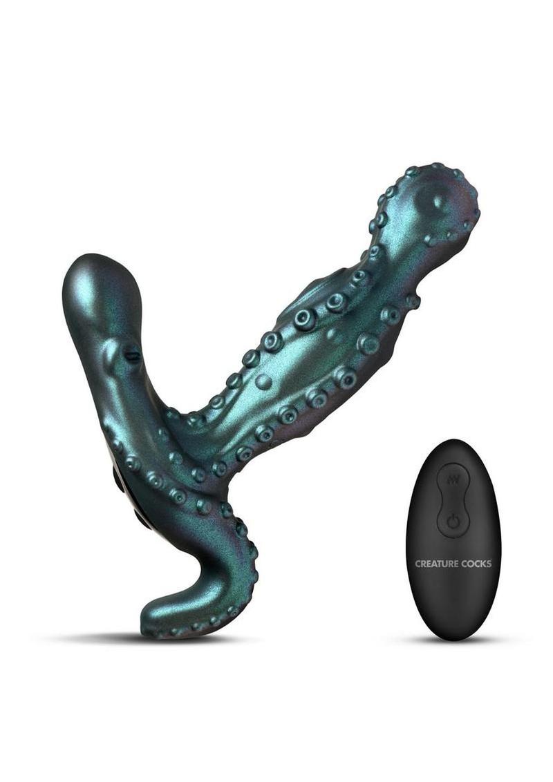 Creature Cocks Octoprobe Gyrating Rechargeable Silicone Prostate Vibrator with Remote Control - Blue/Purple