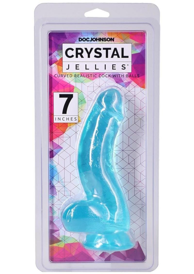 Crystal Jellies Curved Realistic Cock with Balls - Teal - 7in