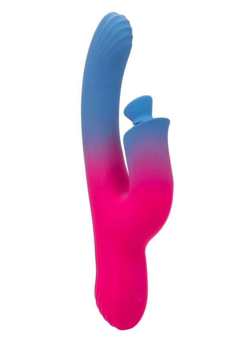 Elation Rechargeable Silicone Dual Stimulator with Suction - Blue/Pink