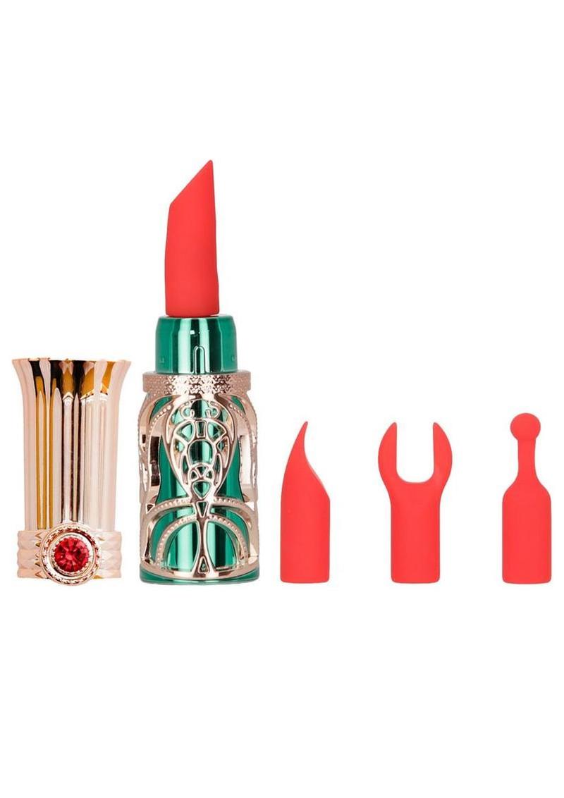 Emerald Kiss Lipstick Rechargeable Silicone Clitoral Stimulator - Green/Rose Gold - Set