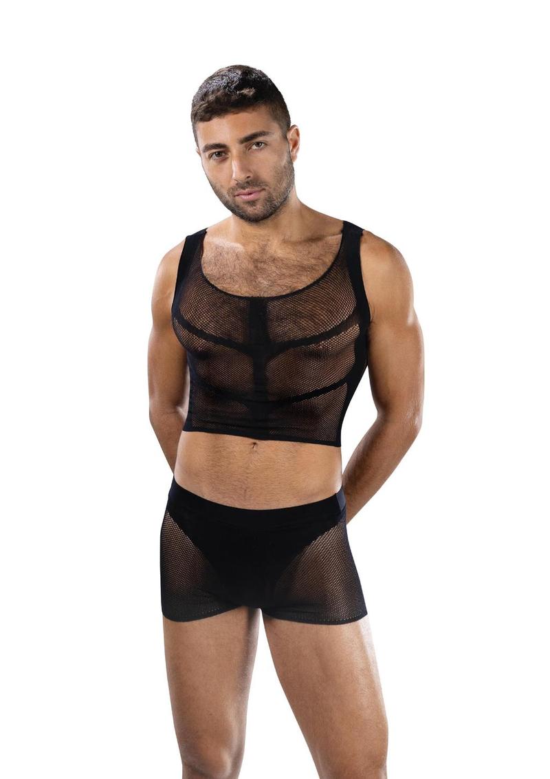 Envy Menswear Fishnet Armor Set (2 Piece) - Os - Black