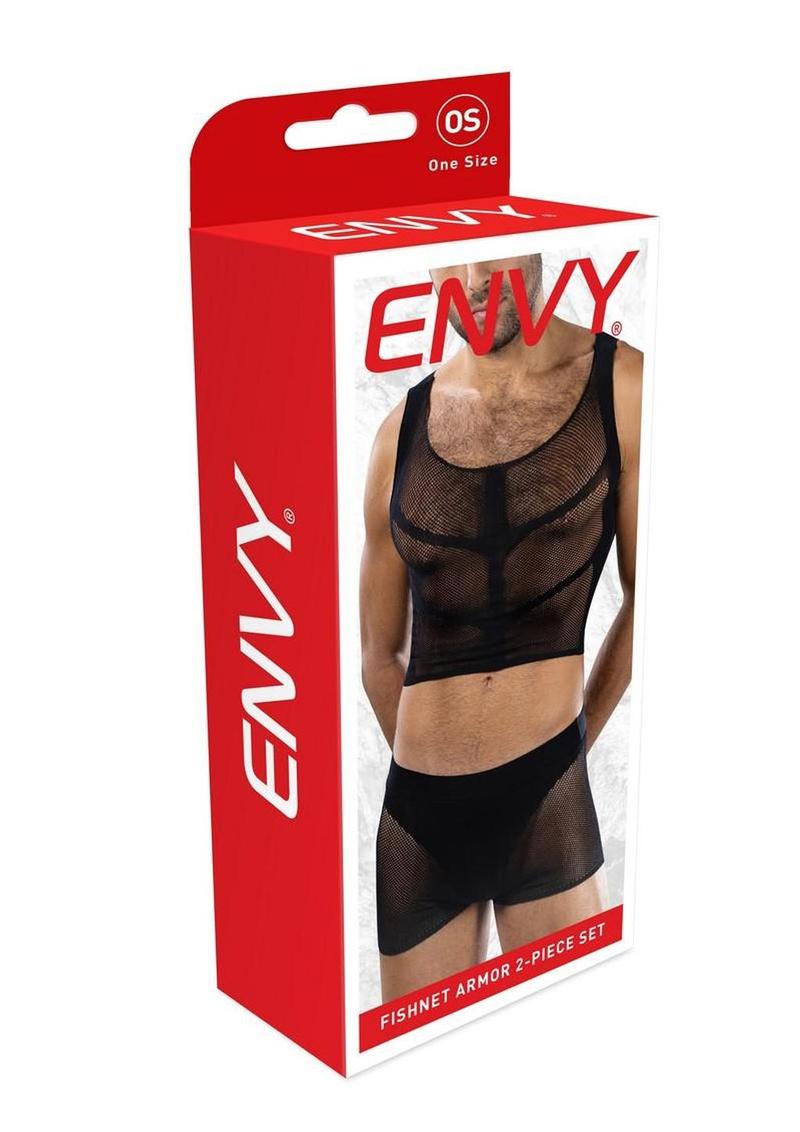 Envy Menswear Fishnet Armor Set (2 Piece) - Os - Black