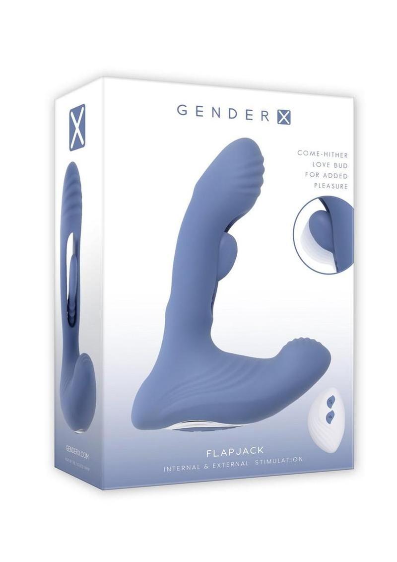 Gender X Flapjack Rechargeable Silicone Vibrating Dildo with Clitoral Stimulator - Blue