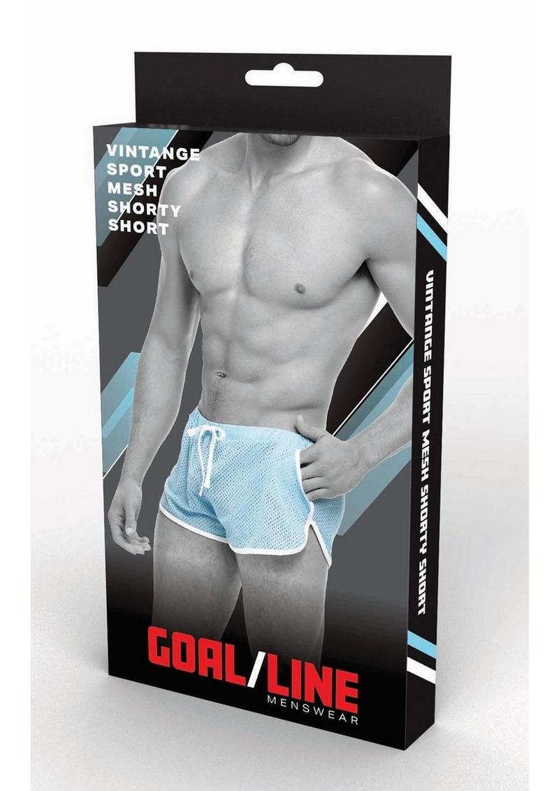 Goal Line Side Split Mesh Booty Shorts - Blue - Large/XLarge