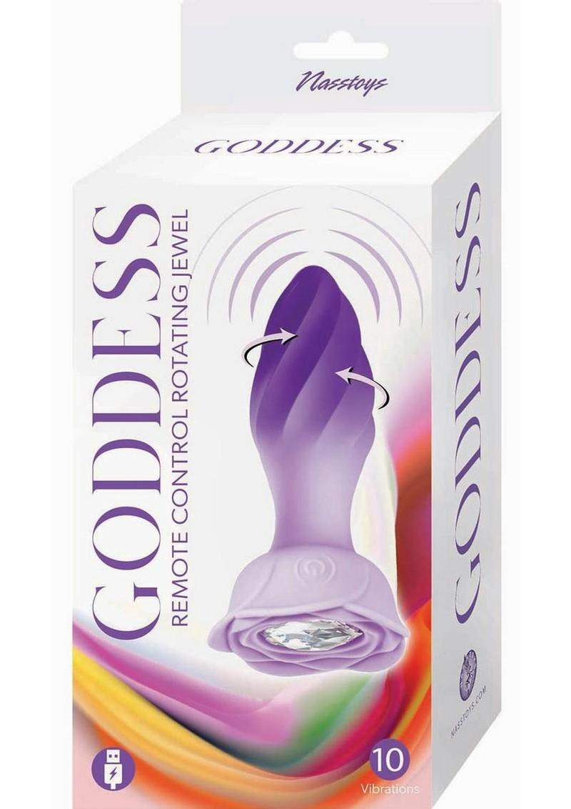 Goddess Remote Control Rotating Jewel Rechargeable Silicone Plug - Purple