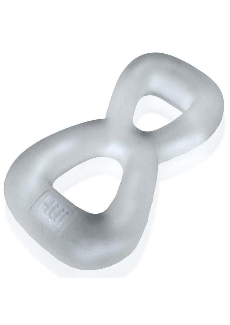 Hunkyjunk Boomerang Silicone Double-Ring Cockring and Nut-Tugger - Clear Steam