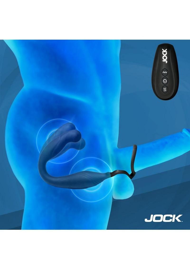 Jock Axis Gyrating Rechargeable Silicone Prostate Vibrator with C-Ring and Remote