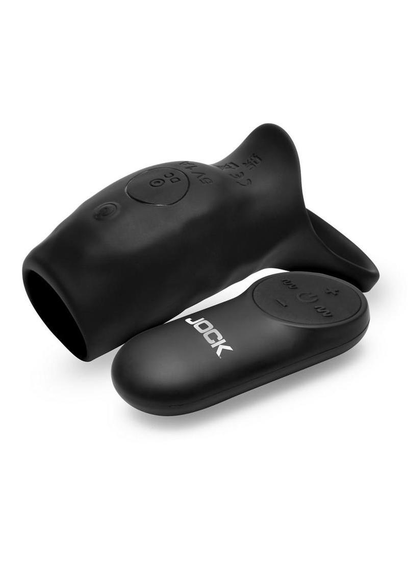 Jock Surge Vibrating Penis Sleeve Rechargeable Silicone Cock Ring with Remote Control - Black