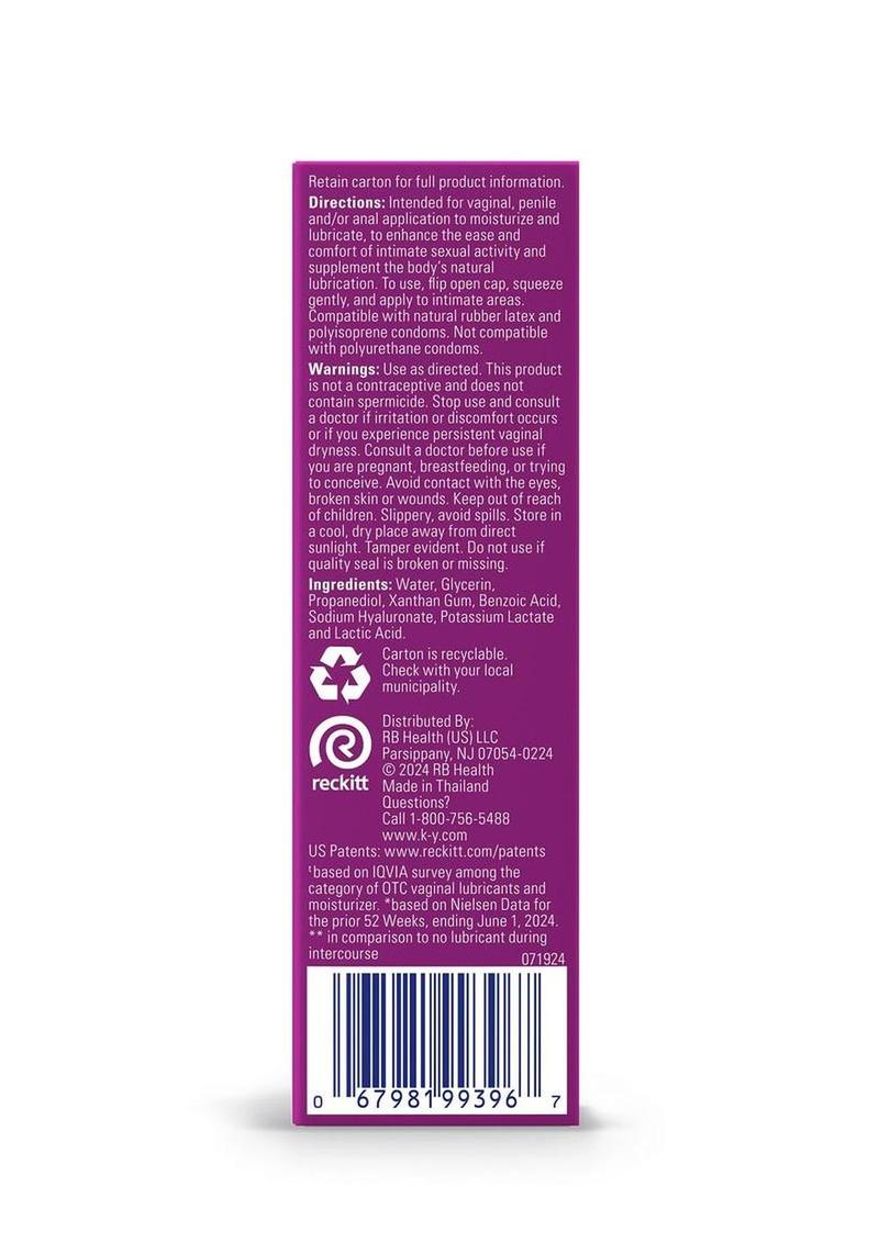 K-Y Hydrate Natural Feeling Moisturizing Water Based Lubricant with Hyaluronic Acid - 2.5oz