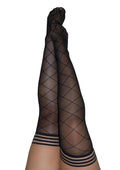 Kixies Anna Sheer Diamond Pattern Thigh Highs - Size C - Black - Large