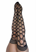 Kixies Cassandra Layered Fence Net Thigh Highs - Size B - Black - Medium