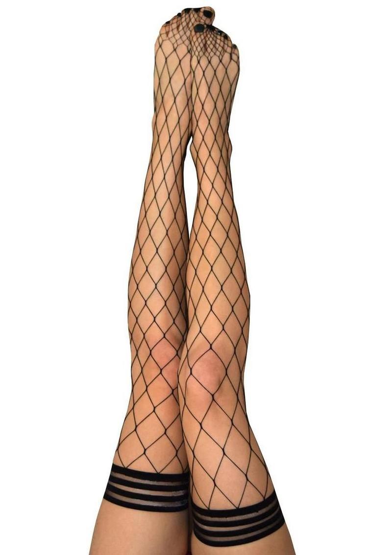 Kixies Michelle Large Net Fishnet Thigh High - Size A - Black - Small