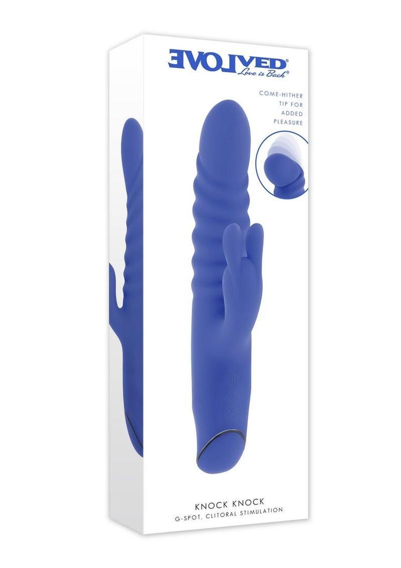 Knock Knock Rechargeable Silicone Rabbit Vibrator - Blue