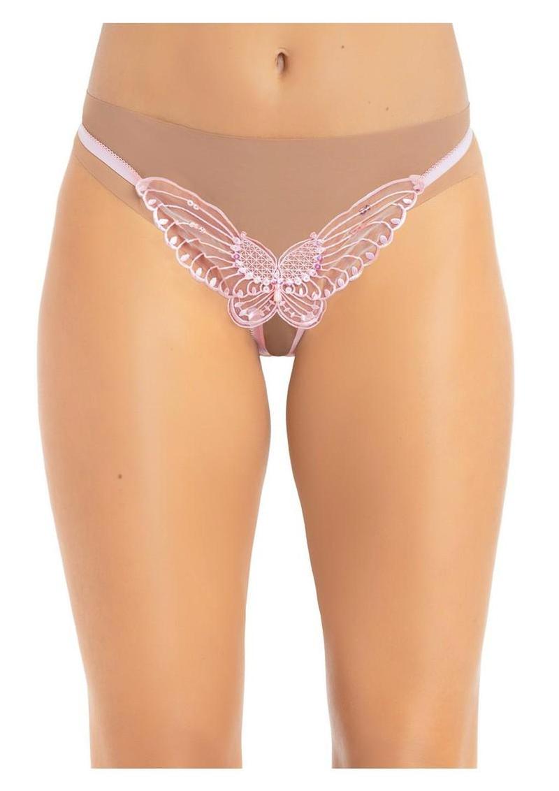 Leg Avenue Butterfly Crotchless with Pearl Sequin Detail - Pink - One Size