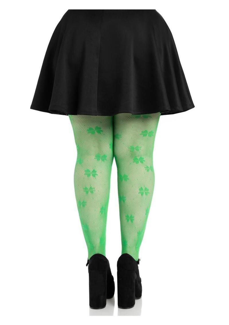 Leg Avenue Clover Net Tights - 1x/2x - Green