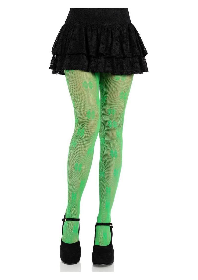 Leg Avenue Clover Net Tights - Green - One Size
