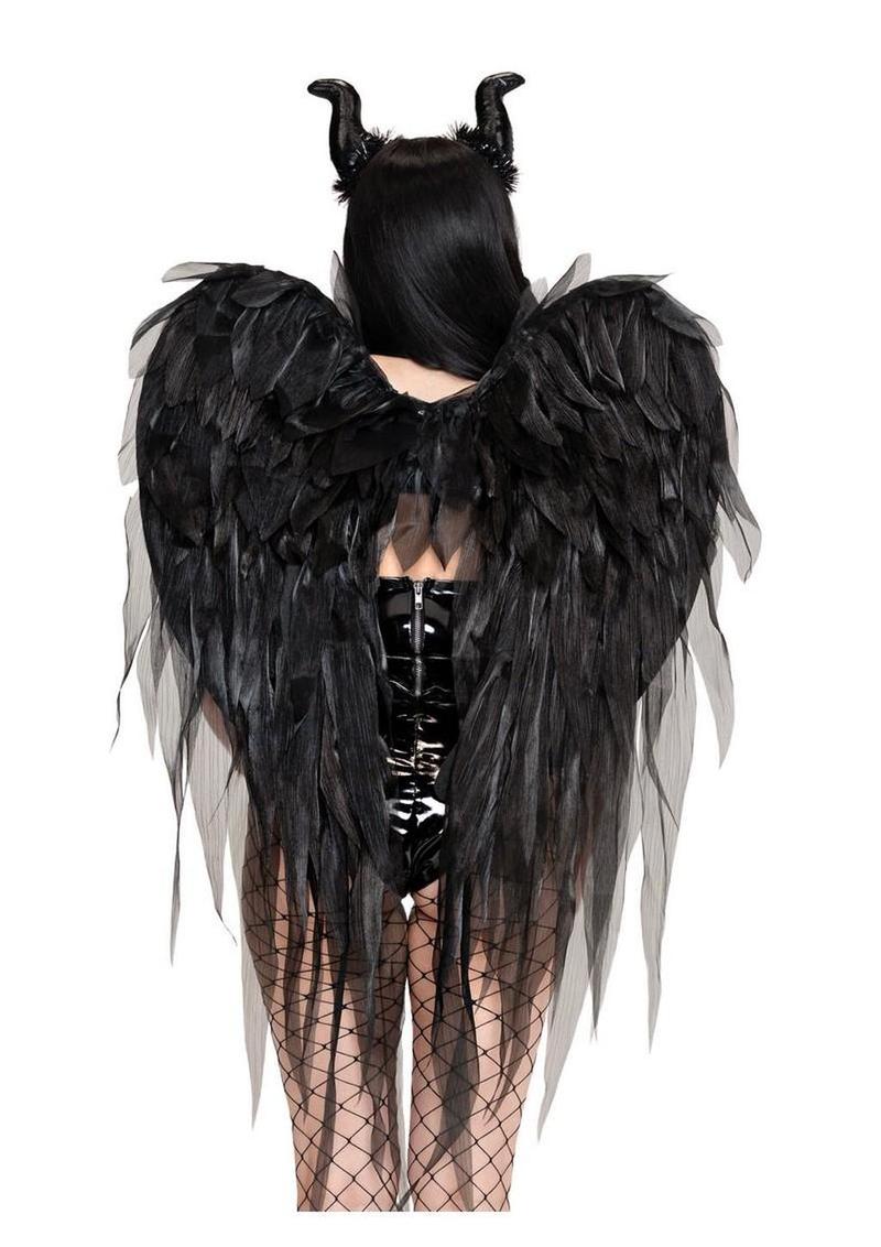 Leg Avenue Dark Enchantress Chiffon Wings and Horn Headband - Black - One Size - 2 Piece