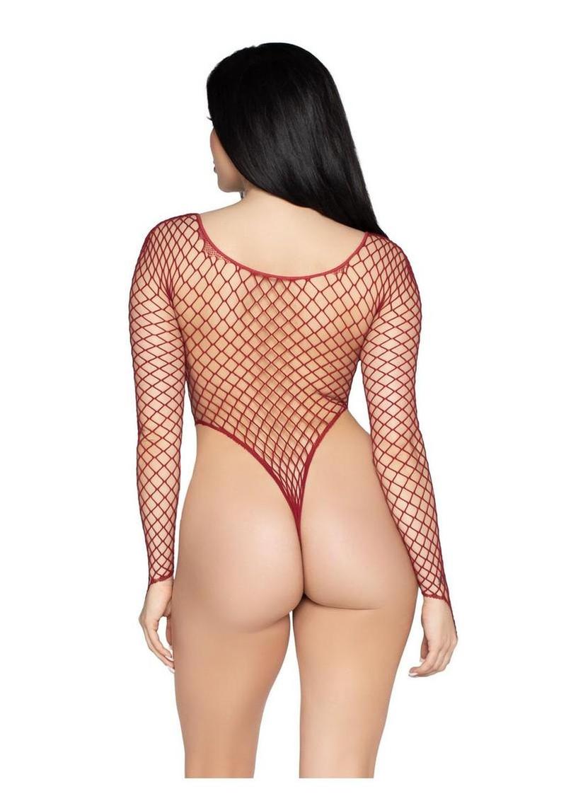 Leg Avenue High-Cut Industrial Net Bodysuit - Burgundy - One Size