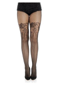 Leg Avenue Illusion Lace Top Net Striped Tights - Black - One Size