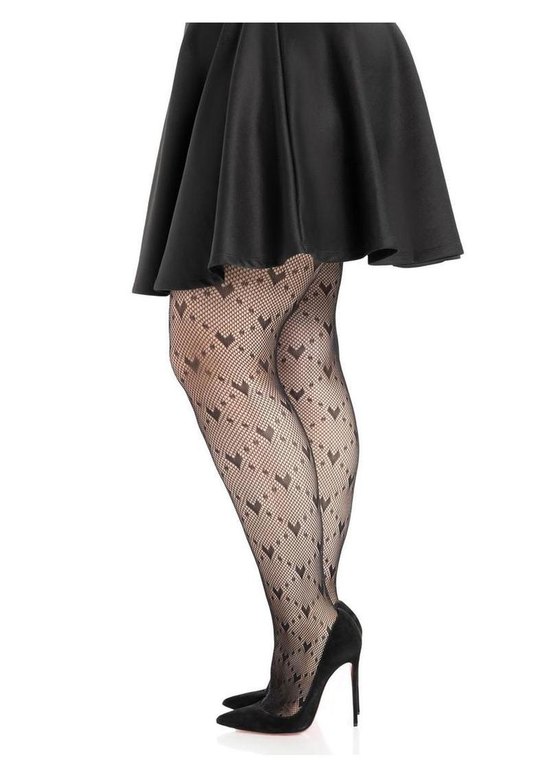 Leg Avenue Love Struck Heart Net Tights - 1x/2x