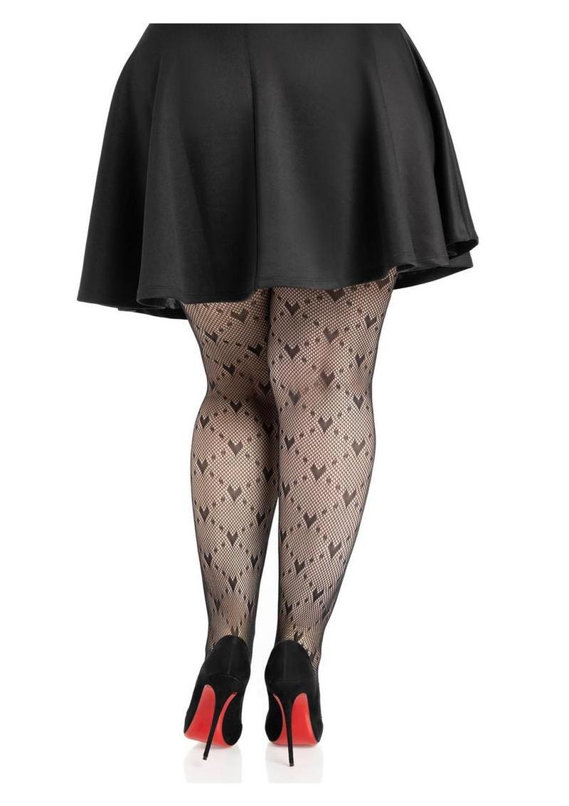 Leg Avenue Love Struck Heart Net Tights - 1x/2x - Black