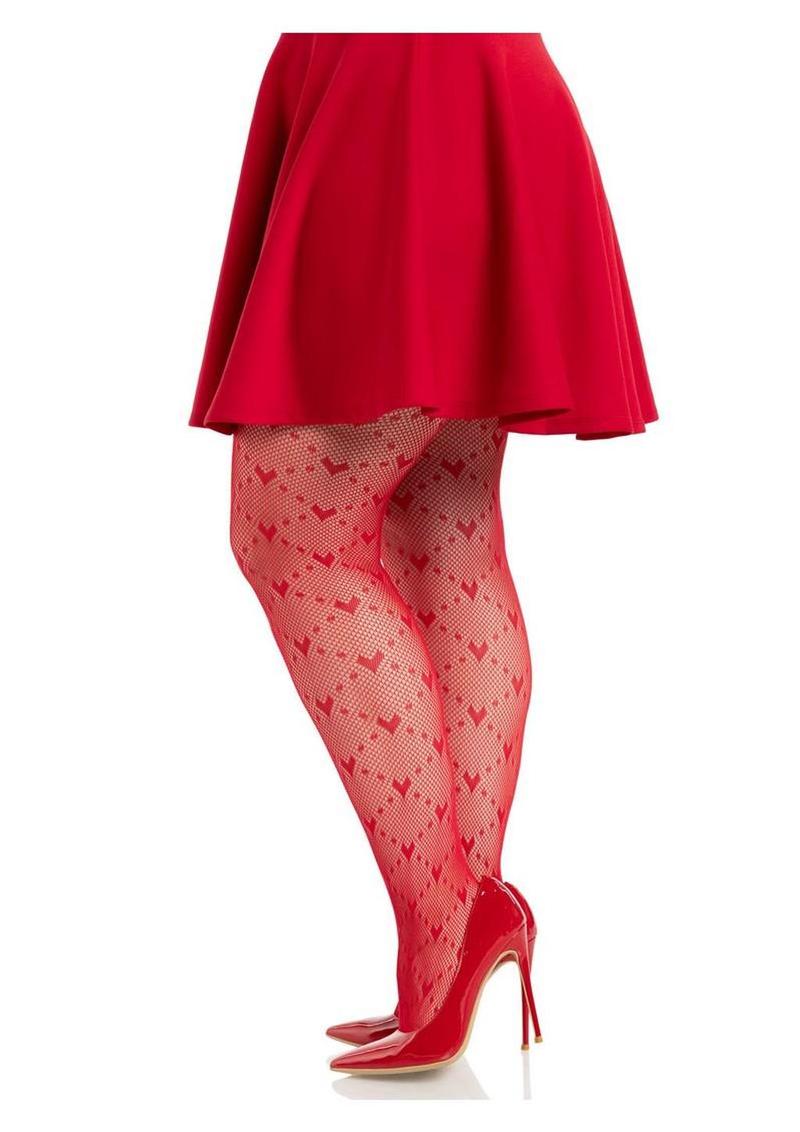 Leg Avenue Love Struck Heart Net Tights - 1x/2x