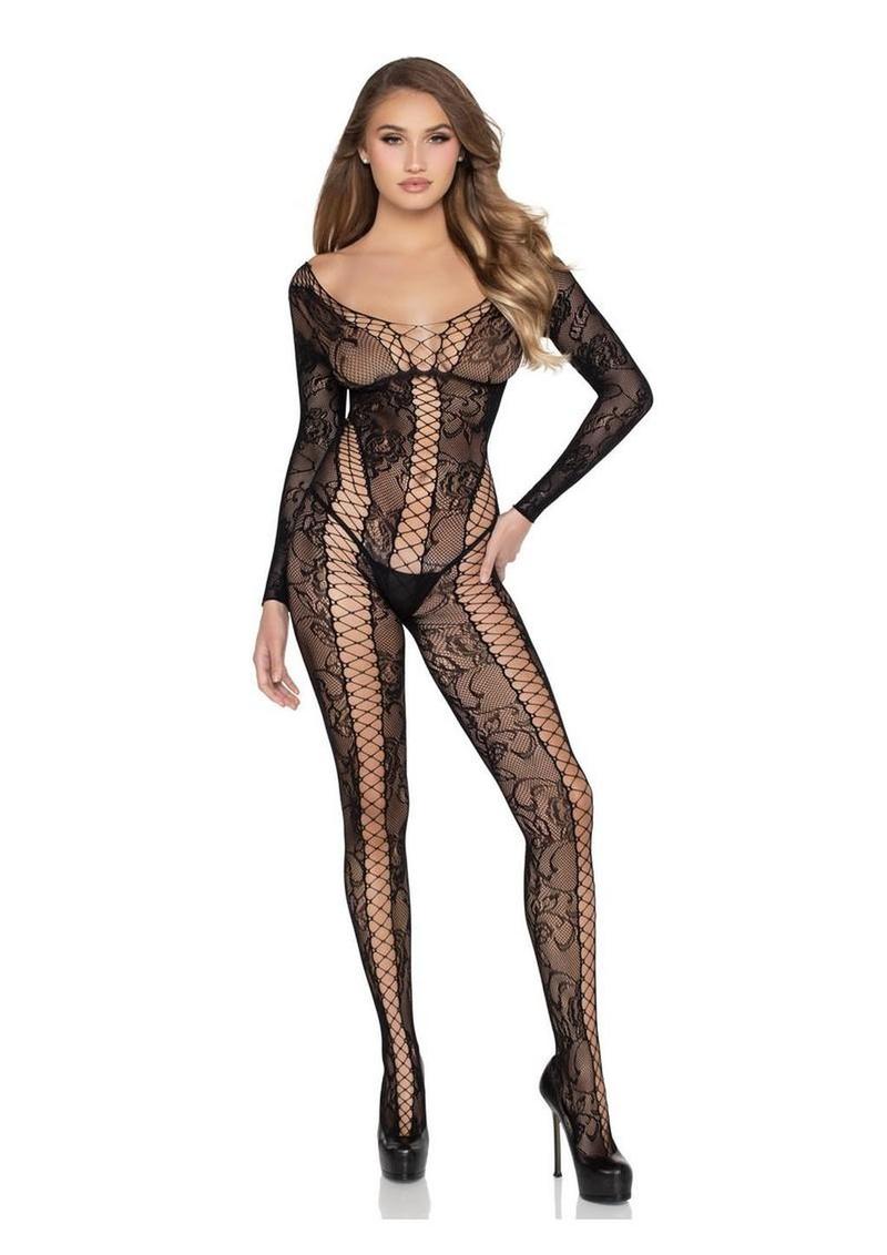 Leg Avenue Net and Lace Crotchless Lingerie Jumpsuit