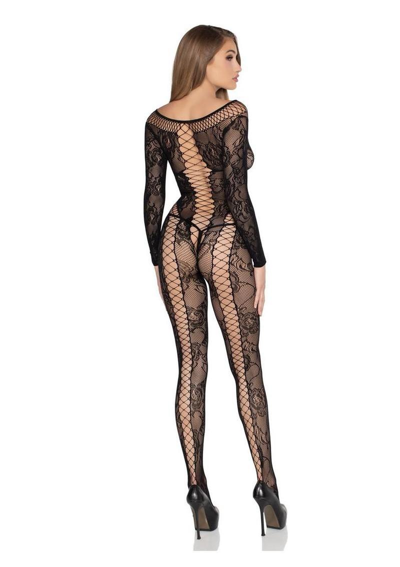 Leg Avenue Net and Lace Crotchless Lingerie Jumpsuit