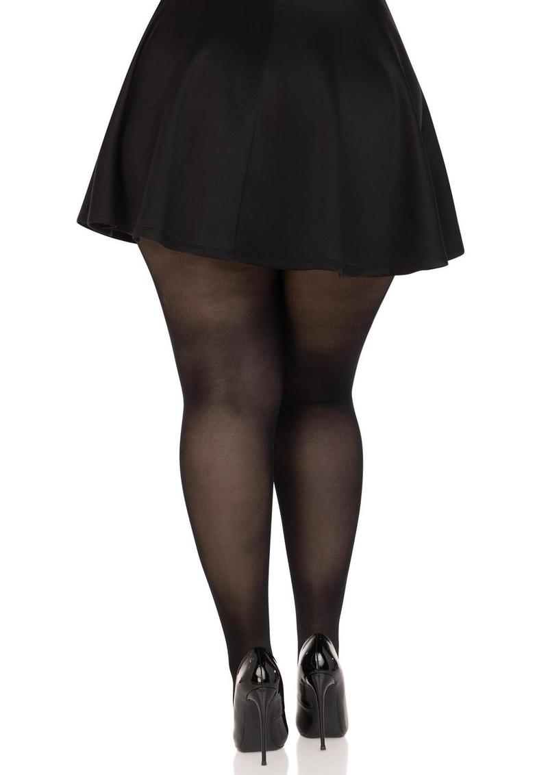 Leg Avenue Sheer to Waist Tights with Cotton Crotch - Black - Plus Size/Queen