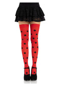 Leg Avenue Polka Dot Opaque Thigh Highs - Black/Red - One Size