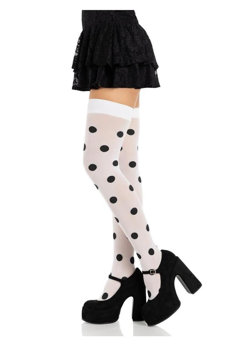 Leg Avenue Polka Dot Opaque Thigh Highs - Black/White - One Size