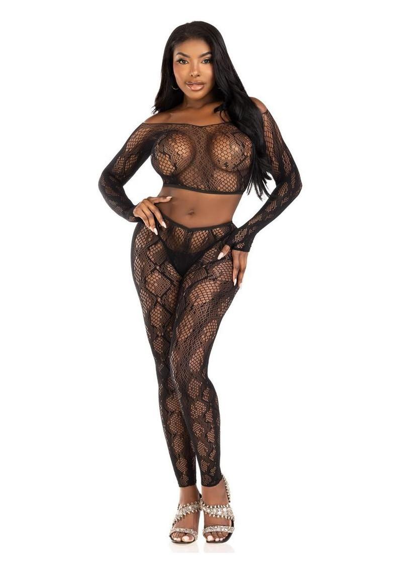 Leg Avenue Python Net Crop Top and Footless Tights