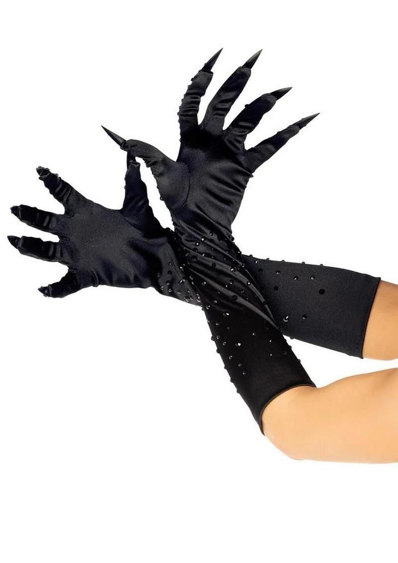 Leg Avenue Rhinestone Claw Gloves - Black - One Size