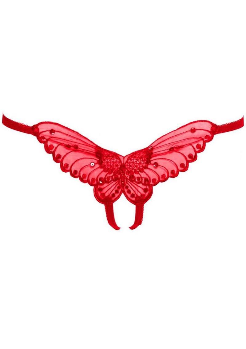 Leg Avenue Butterfly Crotchless with Pearl Sequin Detail - Red - One Size - 12 Pack