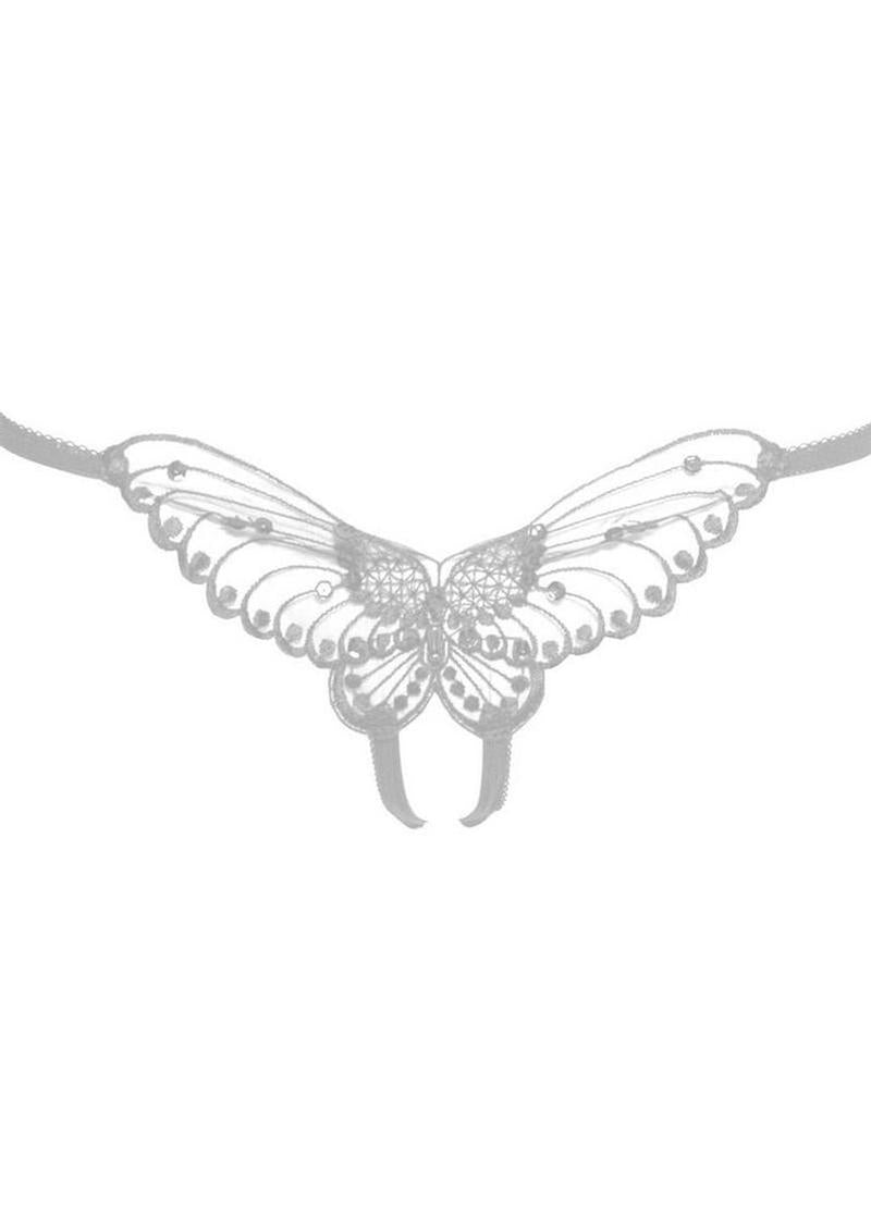Leg Avenue Butterfly Crotchless with Pearl Sequin Detail - White - One Size - 12 Pack