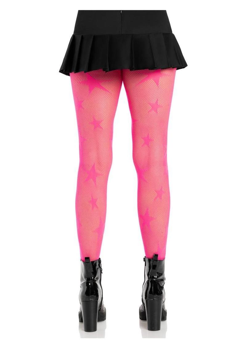 Leg Avenue Star Net Tights - Neon Pink - One Size